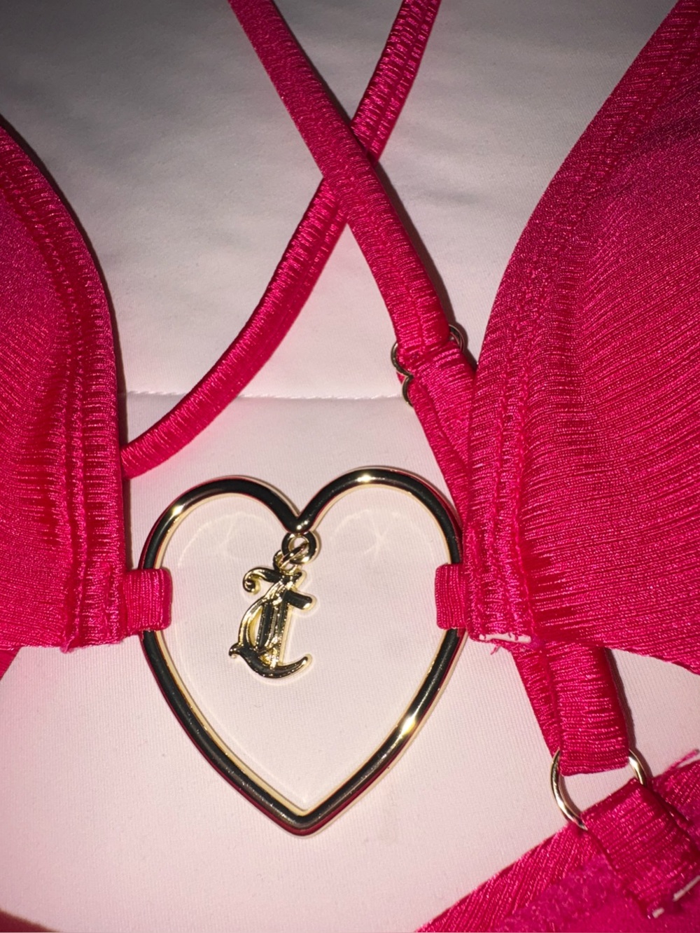 Juicy Couture Hot Pink/Fuchsia with JC shiny heart detail Swimsuit, M, NWT - Picture 4 of 16
